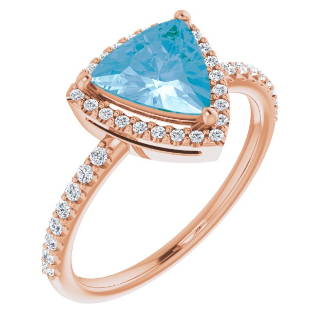 14K Rose Natural Swiss Blue Topaz & 1/4 CTW Natural Diamond Halo-Style Ring